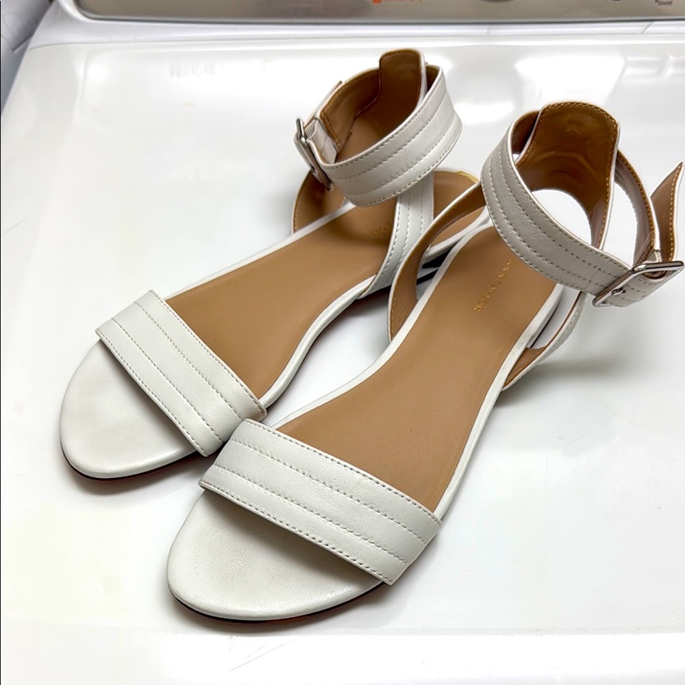 Ann Taylor White Leather Sandals with Ankle Straps
